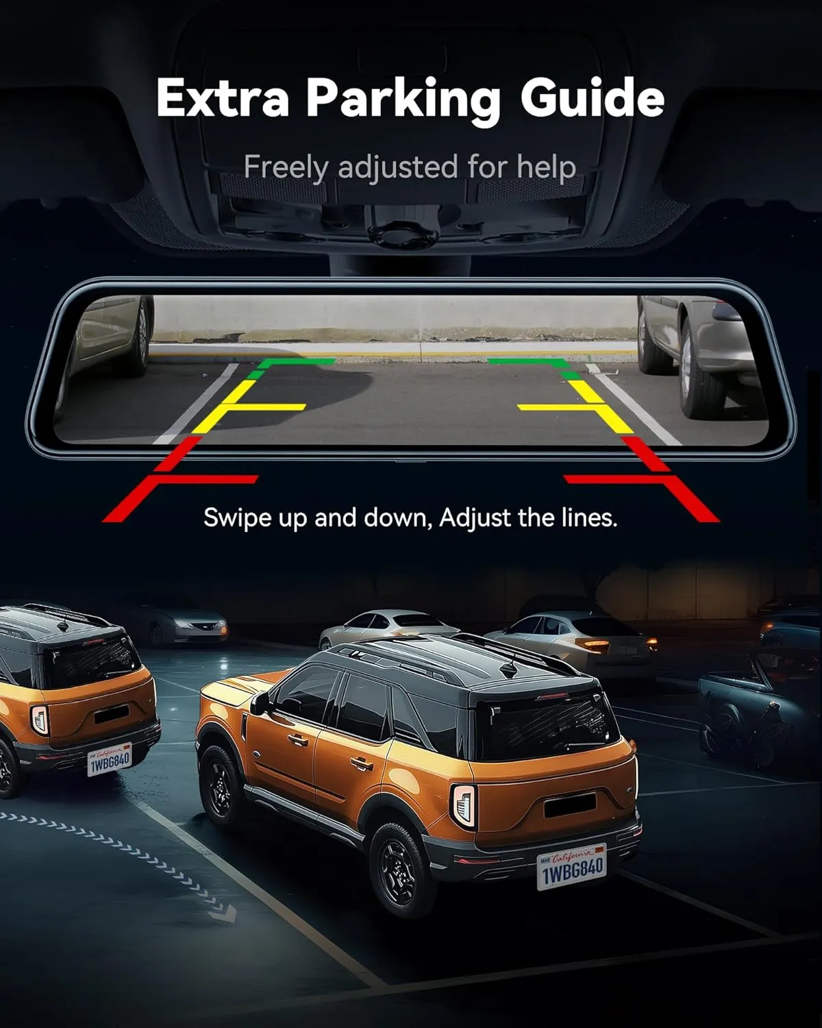 4K Mirror Dash Cam Front and Rear – 12" Smart Rear View Mirror Dash Camera with WiFi & GPS - Image 5