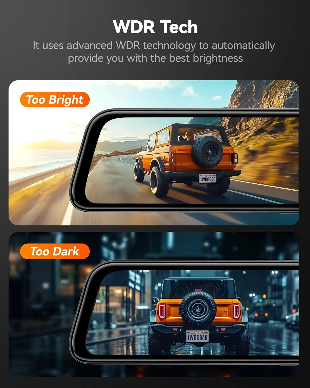 4K Mirror Dash Cam Front and Rear – 12" Smart Rear View Mirror Dash Camera with WiFi & GPS - Image 8