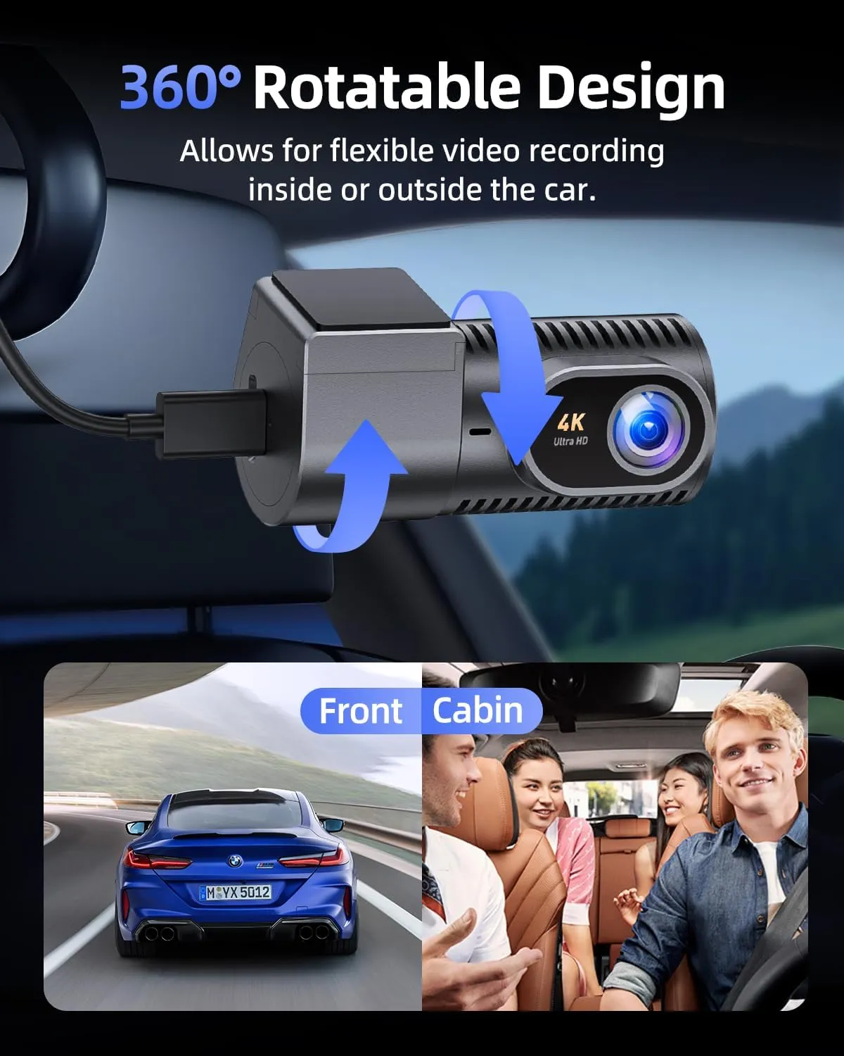 4K Mini Front Dash Cam with WiFi & 360° Rotation - Image 5