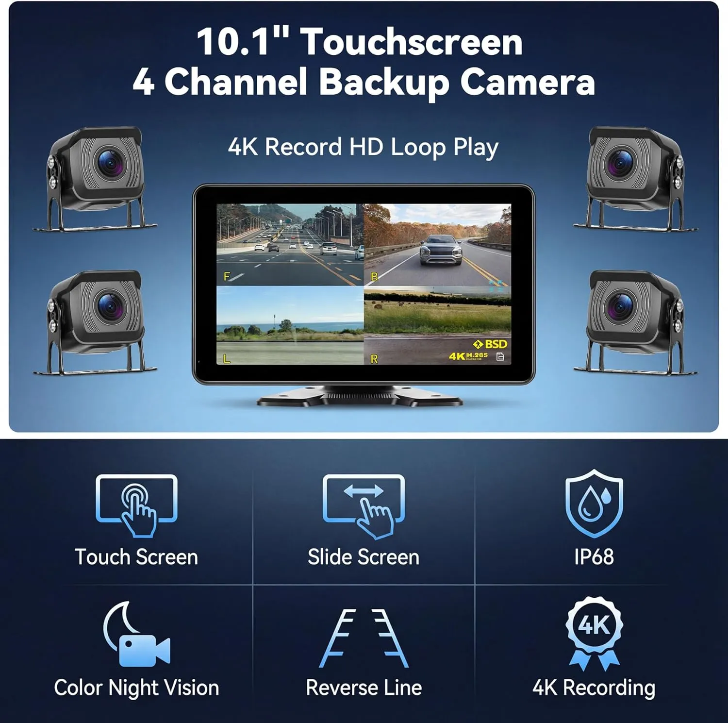10.1 Inch Quad Split Screen Reversing Camera Kit - Image 3