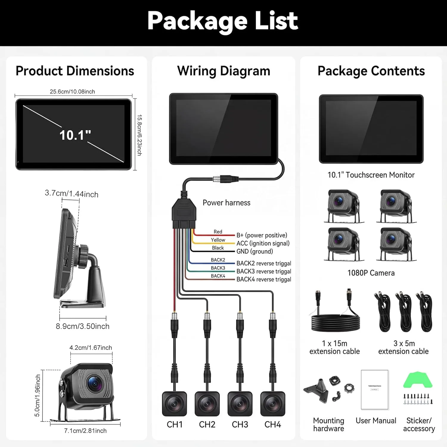 10.1 Inch Quad Split Screen Reversing Camera Kit - Image 10